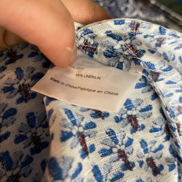 Women's Medium Tory Burch Navy Blue Floral 100% Linen Button Sleeveless Dress - Picture 5 of 6